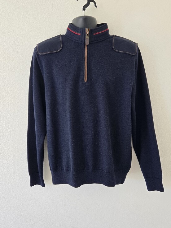 Orvis Other - Orvis Mens Medium Navy Blue Wool 1/4‎ Zip Sweater Elbow Patch Shoulder Pullover